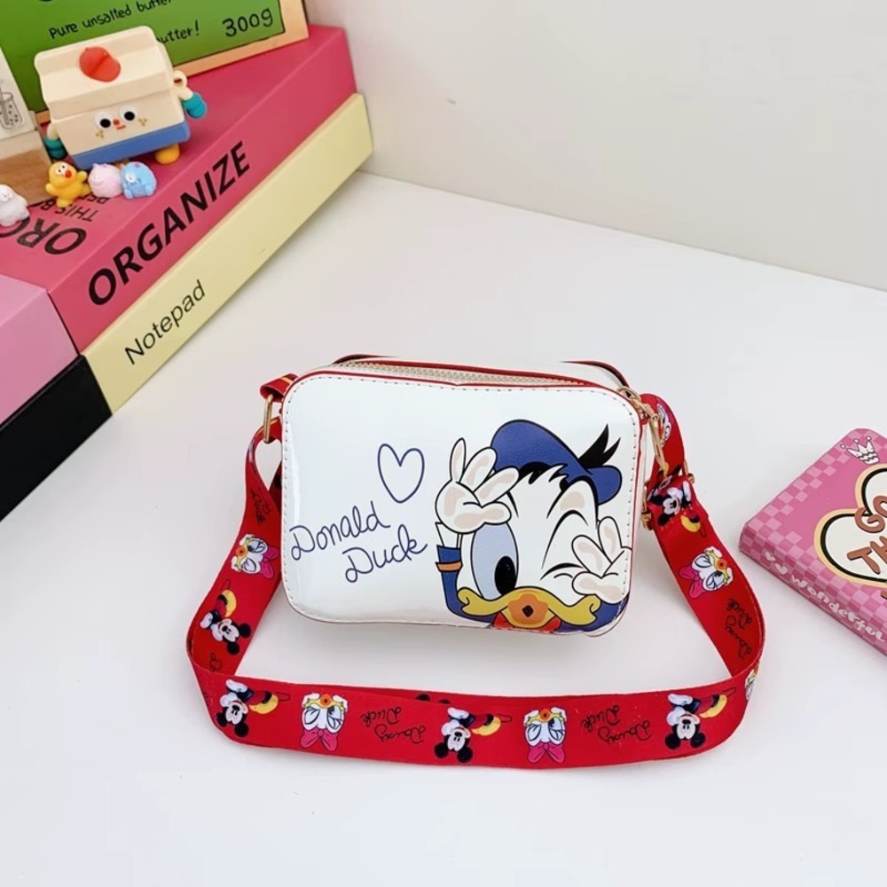 Kids White Donald Duck Cartoon Crossbody Bag Red Strap‎ Mini Shoulder Purse New